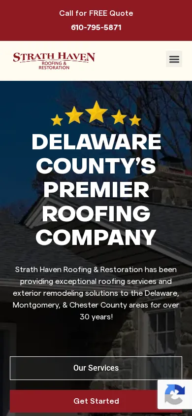 Strath Haven Roofing & Restoration website on phone