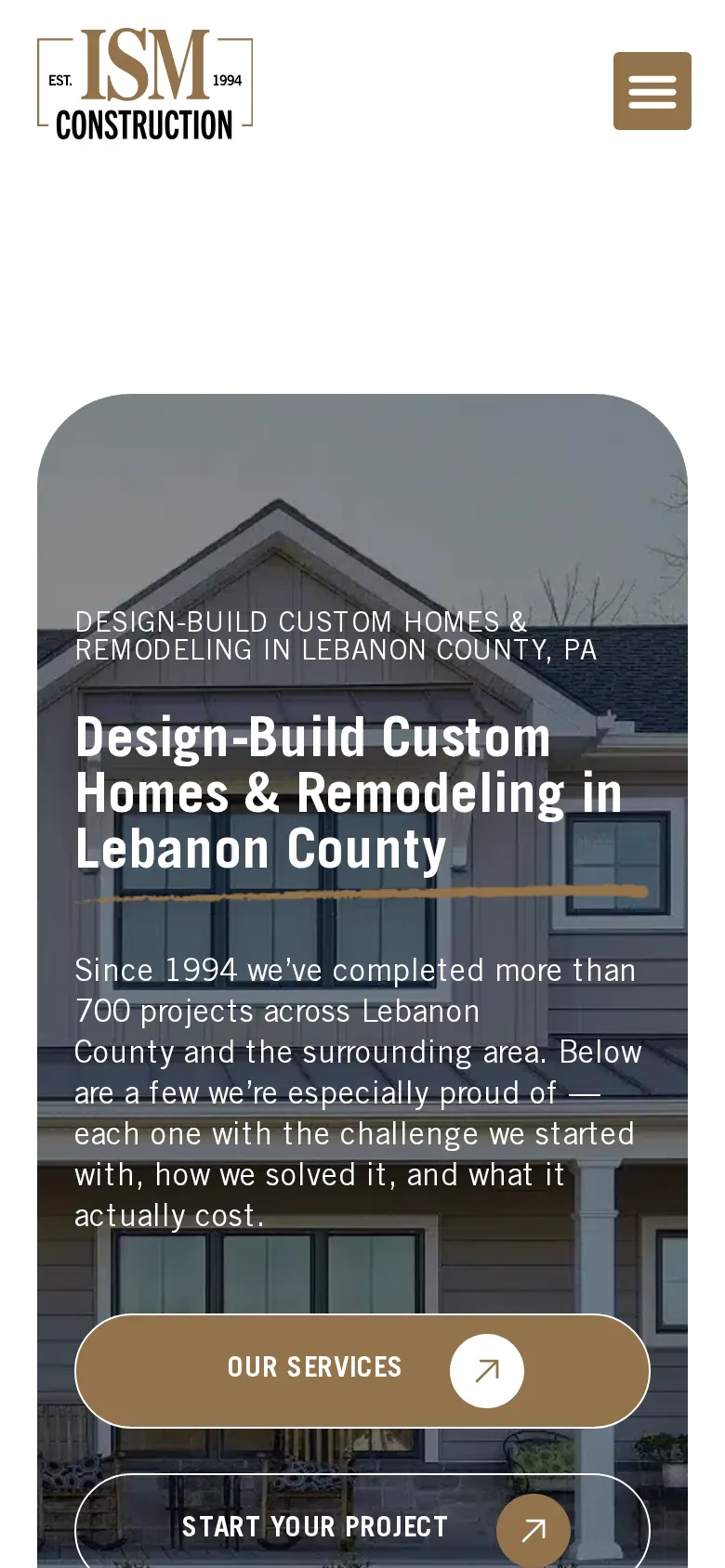 ISM Construction website on phone