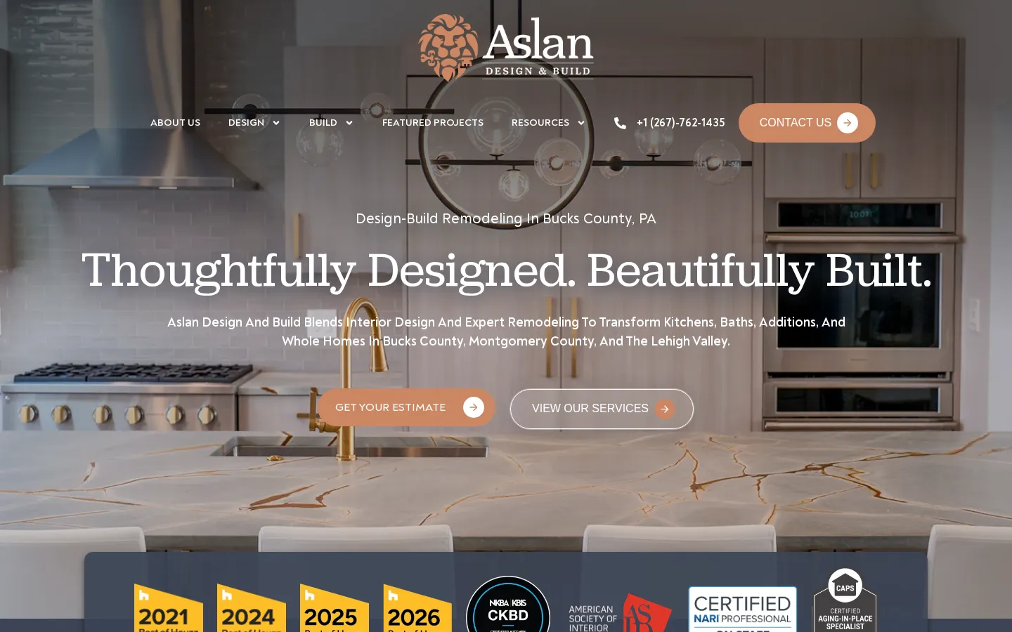 Aslan Design and Build website homepage