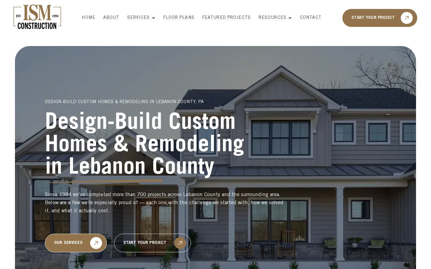 ISM Construction website homepage