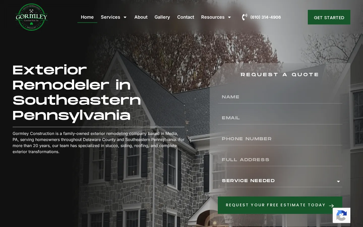 Gormley Construction website homepage