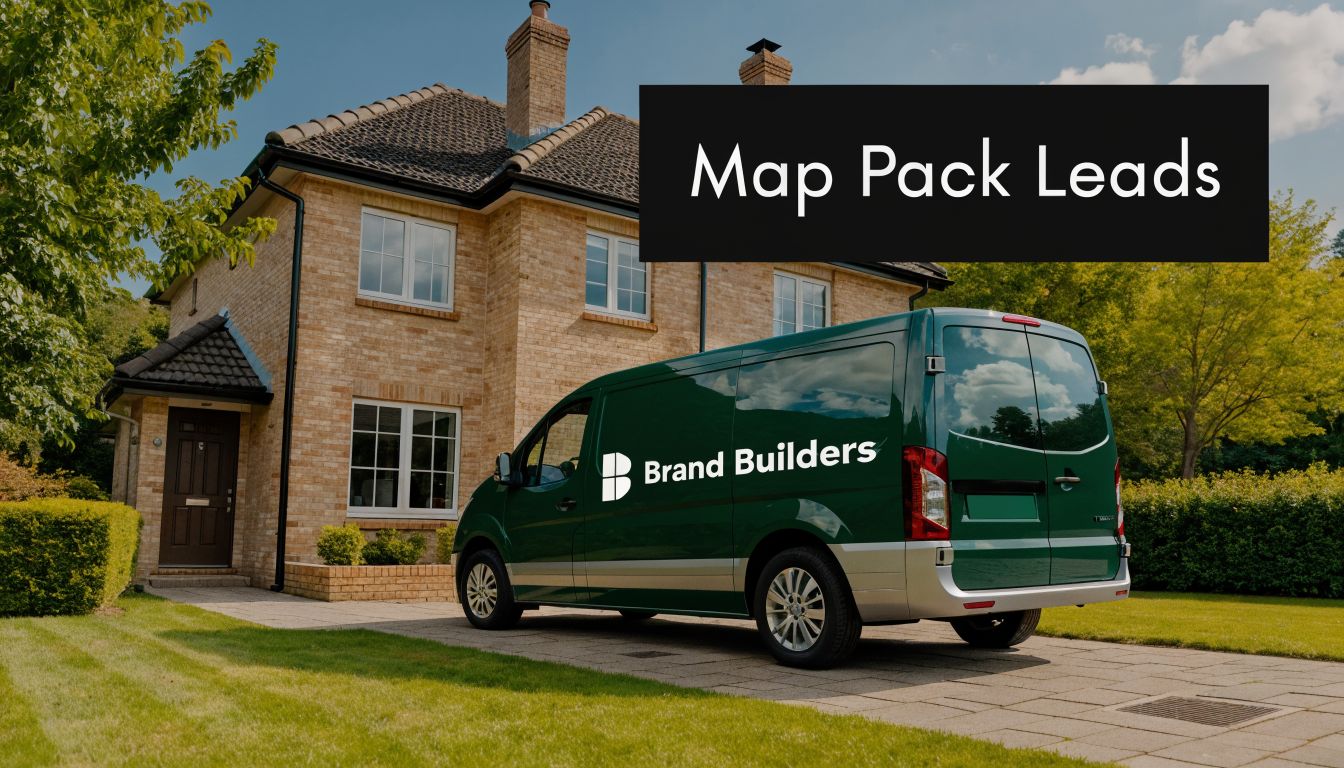 A green work van branded with Brand Builders parked in front of a brick suburban house.