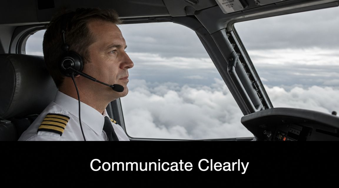 A professional airline pilot looking out of the cockpit window while wearing a headset for communication.